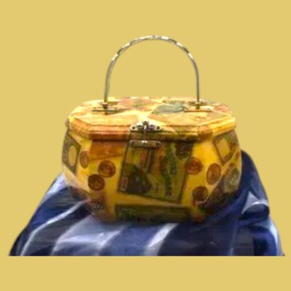 Vintage Mid-Century Decoupage Wood Box Handbag Old Money - Picture 2 of 16
